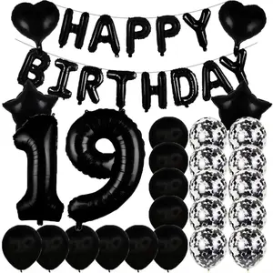 Sweet 19Th Birthday Decorations Party Supplies,Black Number 19 Balloons,19Th Foil Mylar Balloons Latex Balloon Decoration,Great 19Th Birthday For Girls,Women,Men,Photo Props