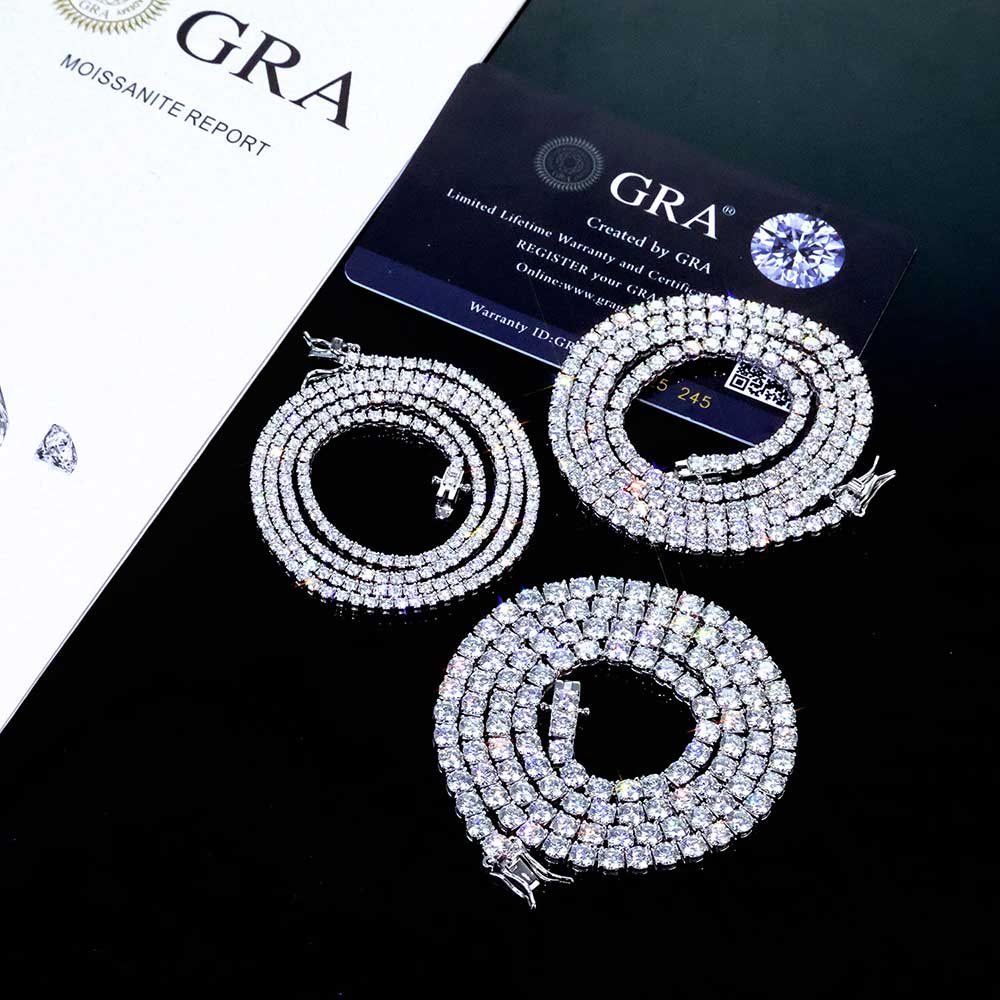 Moissanite Diamond Necklace 925 Sterling Silver Tennis Chain Luxury Hip Hop GRA Certified Men's and Women's Jewelry