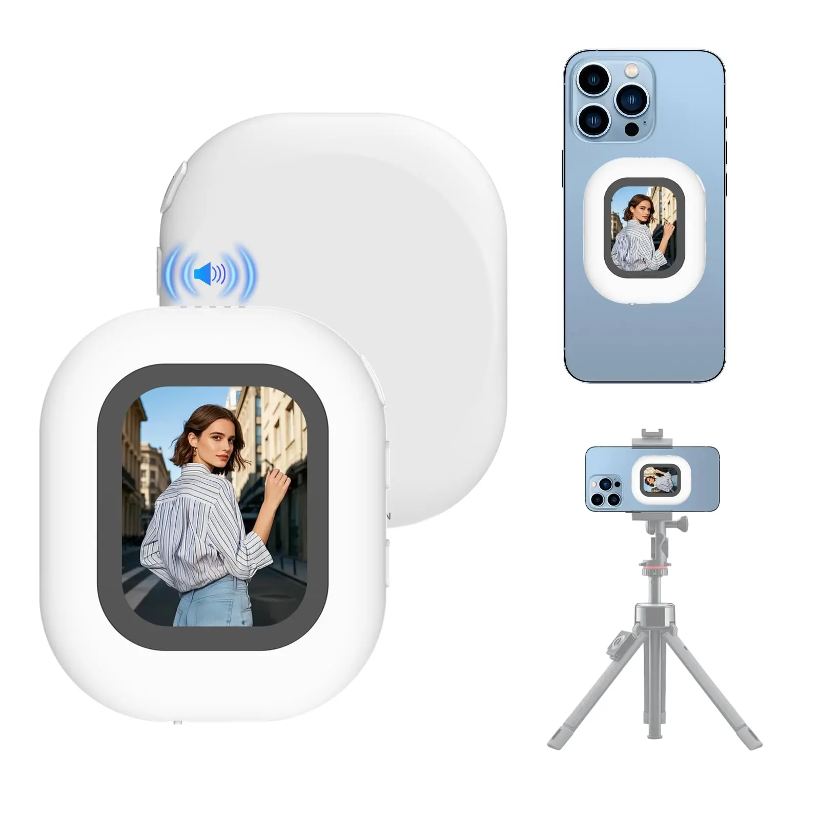 JOYTUTUS Vlog Selfie Mini Monitor Screen - Magnetic Back Mobile Camera Monitor for iPhone & Android, Wireless Smartphone Selfie Mirroring, 164FT Range Bluetooth Remote, Built-in Speaker for Vlog Live Stream, Smartphone, Pocket Vlogging Selfie Accessories