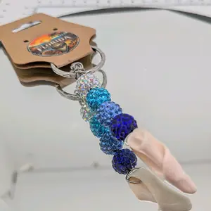 Handmade Florida Shell One-of-a-Kind Locally sourced Sparkly Beaded Coastal Accessory Keychain with Blue and Teal Beads