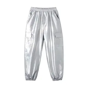 Rolanko Girls Cargo Pants for Kids Loose Streetwear Hip Hop Dance Cotton Cargo Jogger Pants for Kids