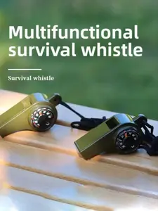 Outdoor Plastic Whistle Multi-Functional Three-In-One Survival Whistle Compass Thermometer Referee Whistle, Camping Hiking Essential Gear