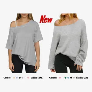 Fisoew Sports Summer Spring Women's Off-Shoulder Thin Sweatshirt/Tees, Wide Neckline Loose Pullover, Long Sleeve Y2k Fashion Loose Fit Top, SpringStatements Jeans Ash Gray Hoodie Beachy Hoodie Athletic Style Activewear Athletic Outfit
