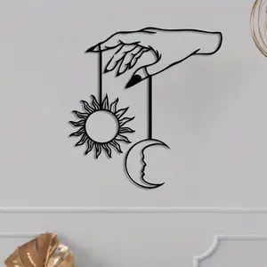 Moon & Sun Metal Wall Decor, Laser Cut Hollow Pendant, Artistic Iron Craft, Indoor Outdoor Decoration for Bedroom Living Room Dining Room Yard, Modern Home Decor, Moon Sign Home Decor
