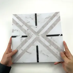 PTF Thickened Frosted Floor Stickers | PVC Matte | Marble + Geometric Line Collage | Waterproof & Oil-Proof | For Kitchen/Bath/Floor/Ceiling/Tiles/Old Wood | Home Decor (10/20PCS/Box)