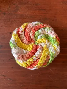 Crochet Cotton Spiral Dish Scrubby Pink, yellow, green and white