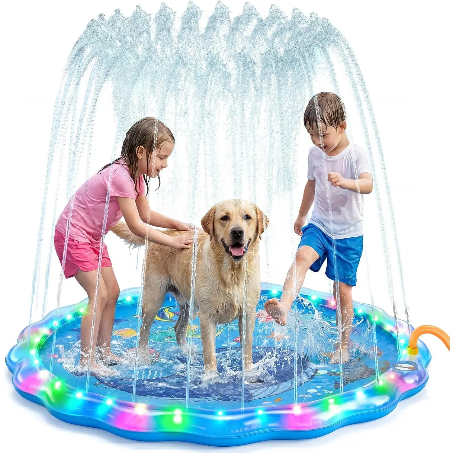 PanAdventure LED Splash Pad Sprinkler for Kids & Pets, Water Spray Mat 60" Non-Slip Outdoor Water Toys Toddler Sprinkler Pool Splash Pad/Play Mat,LED Light Boys Girls Yard Sprinkler Pool for Age 1-9, water slide, pools for backyard
