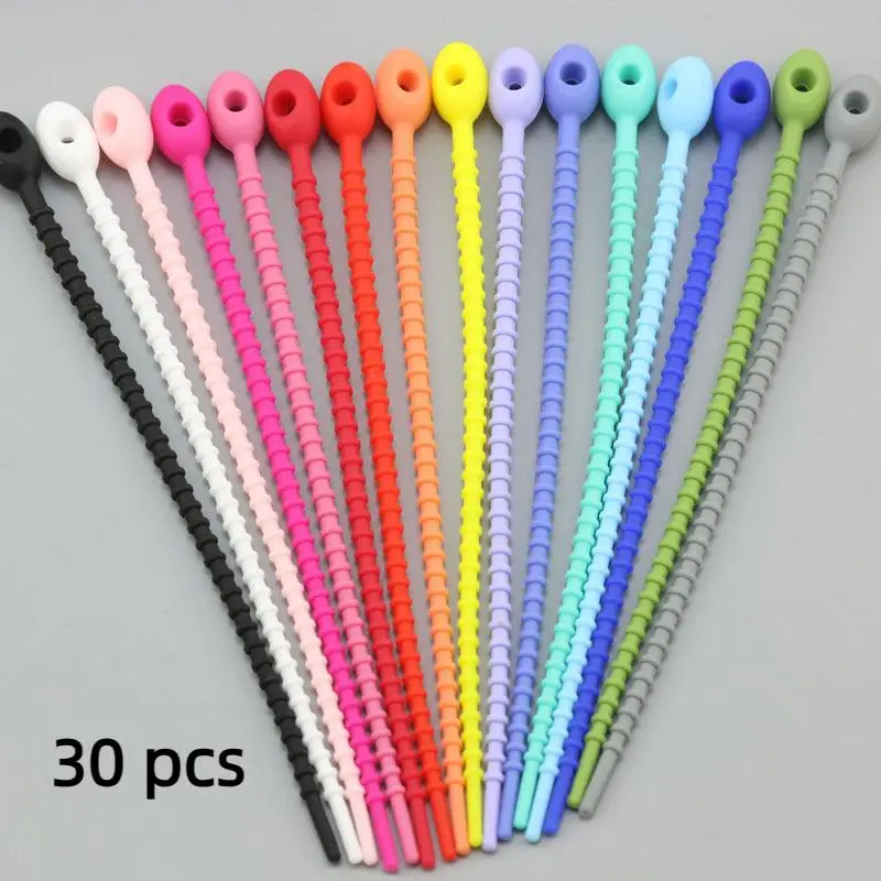 Silicone Cable Organizer Kit, 30pcs/set Reusable Cable Organizer with Zip Tie, Twist, and Clip Functions, Cord Management System for Earphone, Food Sa