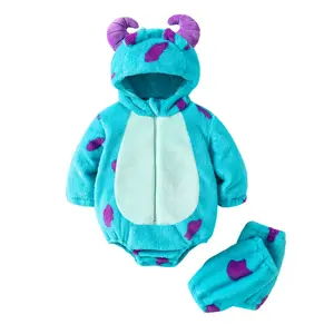 Infant Boy Girl Halloween Animal Costume Newborn Baby Flannel Hooded Rompers Fall Winter Long Sleeve Fleece Bodysuit