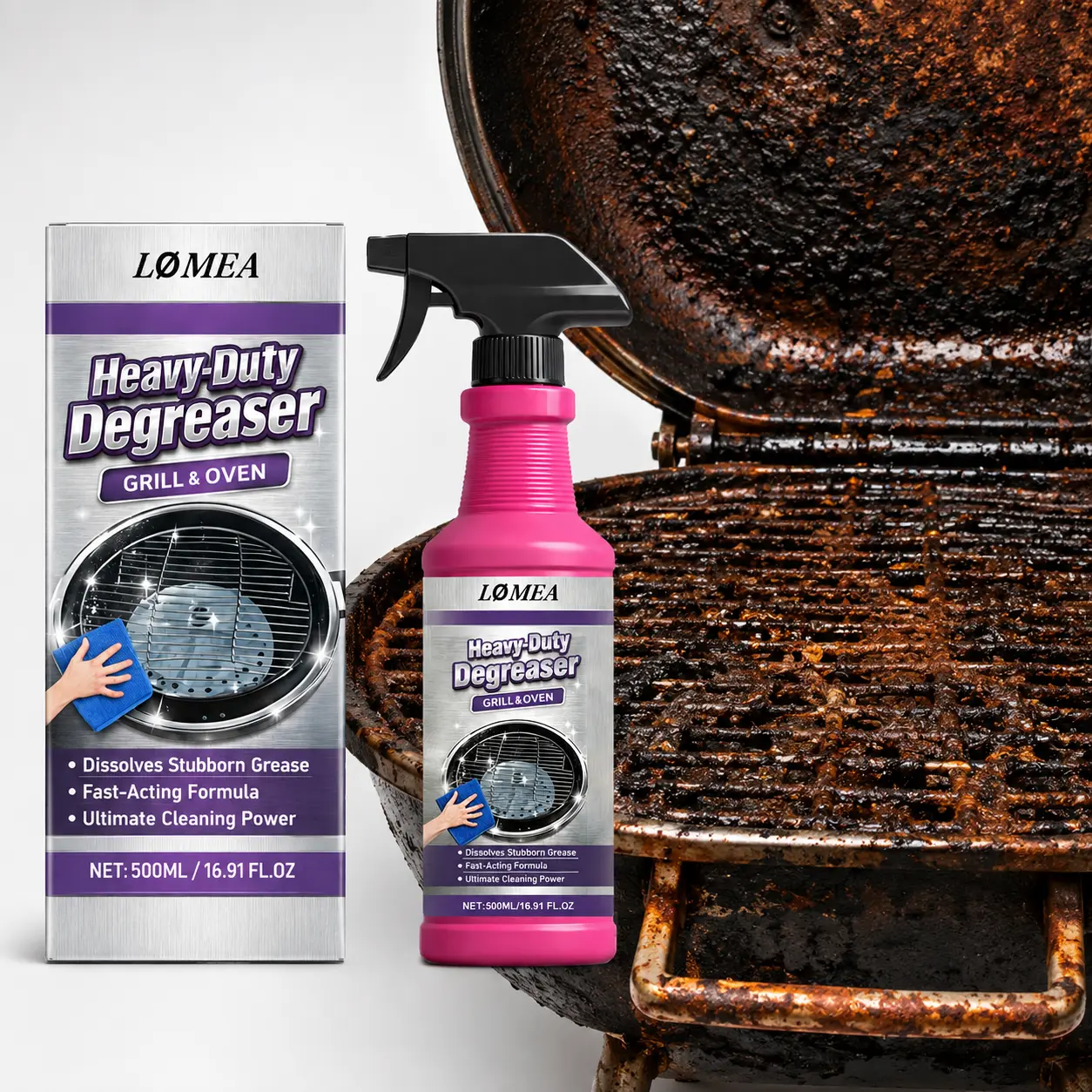 Oven Degreaser Spray, 16.91 FL OZ Fast-Acting Grease Cleaner for Burnt-On Food, Grime and Carbon Buildup, Ready-to-Use Cleaner for Grill Grates, Oven Racks and Stainless Steel Kitchen Surfaces