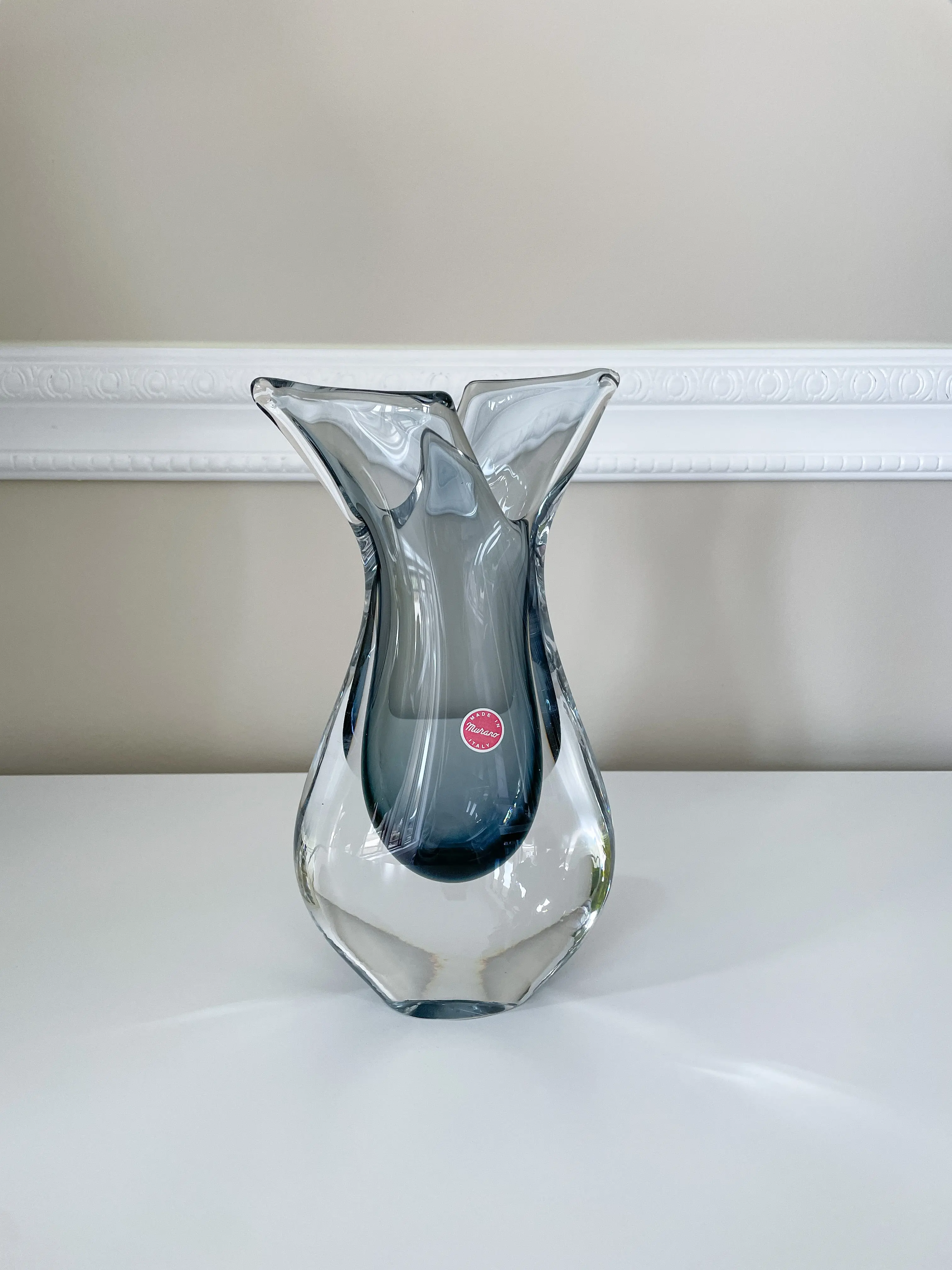 Archimede Seguso Flavio Poli Smokey Grey Vase Italian Murano Glass