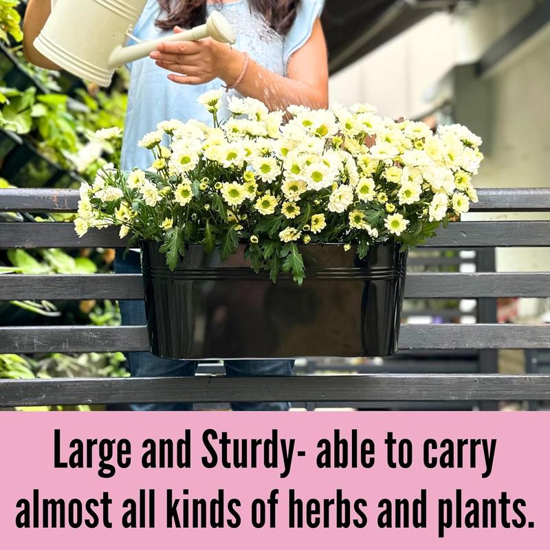 Lalagreen outdoor plants rail planter 16 inch  black metal iron hanging flower pots deck railings fence buckets modern boho style wall mount window boxes plant holder hooks porch home decor