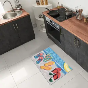 Lush Decor IMPRESSIONS Indoor Printed Polyester Low Profile Mat - Contemporary Graphic Coastal Beach Colorful   (Poolside Flip Flops)