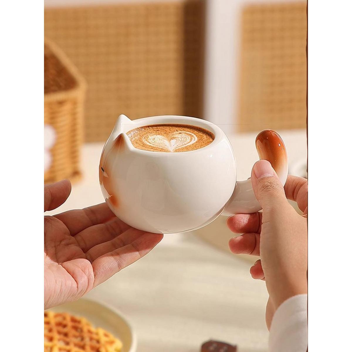 Free shipping3pc Cute Siamese Cat Coffee Cup, Creative Adorable Kitty Mug, High-Quality Elegant Cup, Perfect for Cafes, Office, Living Room, Bedroom, Tea Time Gift, Coffee Cups Gift