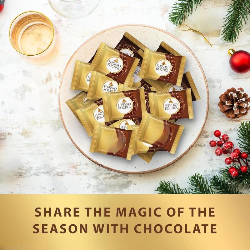 Ferrero Rocher Premium Milk chocolate squares, Hazelnut & Cocoa Filling, Individually Wrapped for Sharing, ​3.7 oz