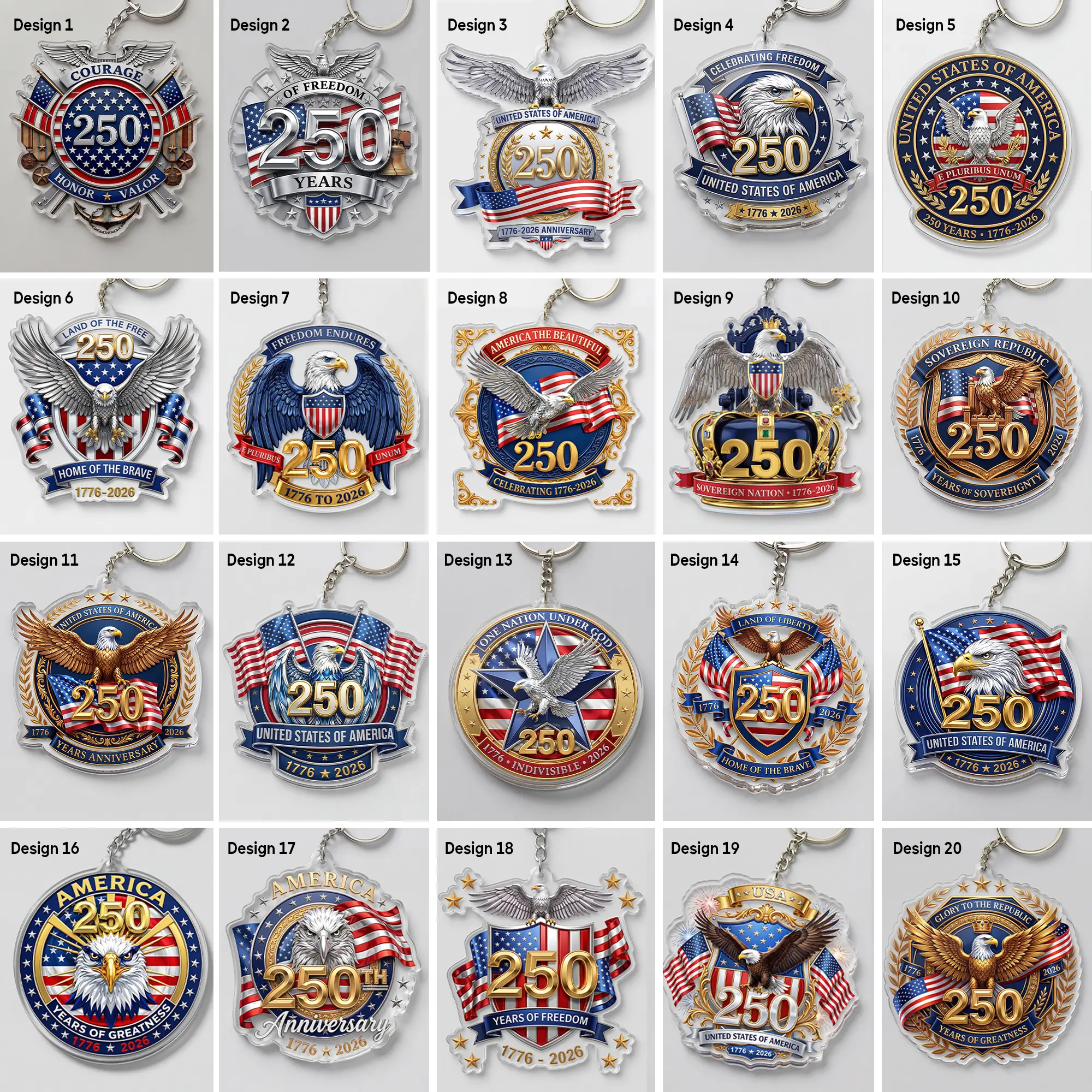 [Keychain] USA 250th Anniversary Keychain, America 1776-2026 Patriotic Eagle Liberty, United States 250 Years Key, 4th of July Sublimation Accessories