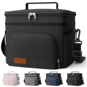 Insulated Lunch Box for Men and Women, Portable Soft Cooler Bag with 4 Pockets, Adjustable Shoulder Strap, Black