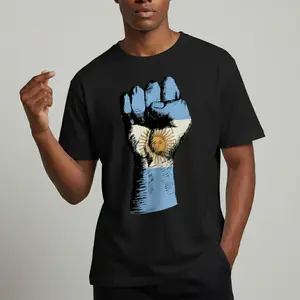 Men's Graphic T-Shirt - Short Sleeve Crew Neck Regular Fit Casual Wear | Soft & Breathable Fabric, Durable Print, Everyday Comfort, Machine Washable, 2026 DreamCup-Argentina Flag Fist