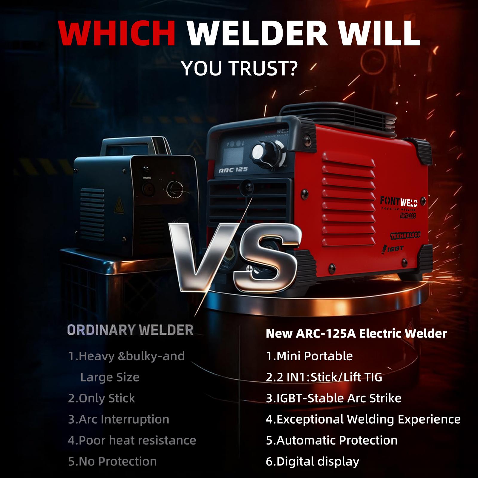 ARC 125A Welder, 110V 125Amp IGBT Inverter 2 in 1 Stick/Lift TIG Portable Mini Welding Machine with Hot Start Anti-Stick, Digital Display & 4 Safety Protections for Home DIY, Car Repair, Metal Fabrication