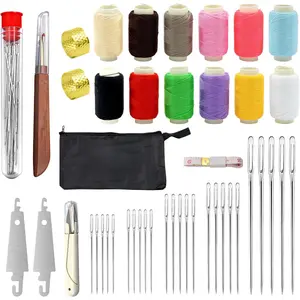46 count Big Eye Steel Sewing  Kit, Portable Stainless Steel Sewing  Kit, 25 Steel  for Hand Sewing, 12 Colors Threads, Scissor, Storage Bag, DIY Craft Repair Tools for Daily Use