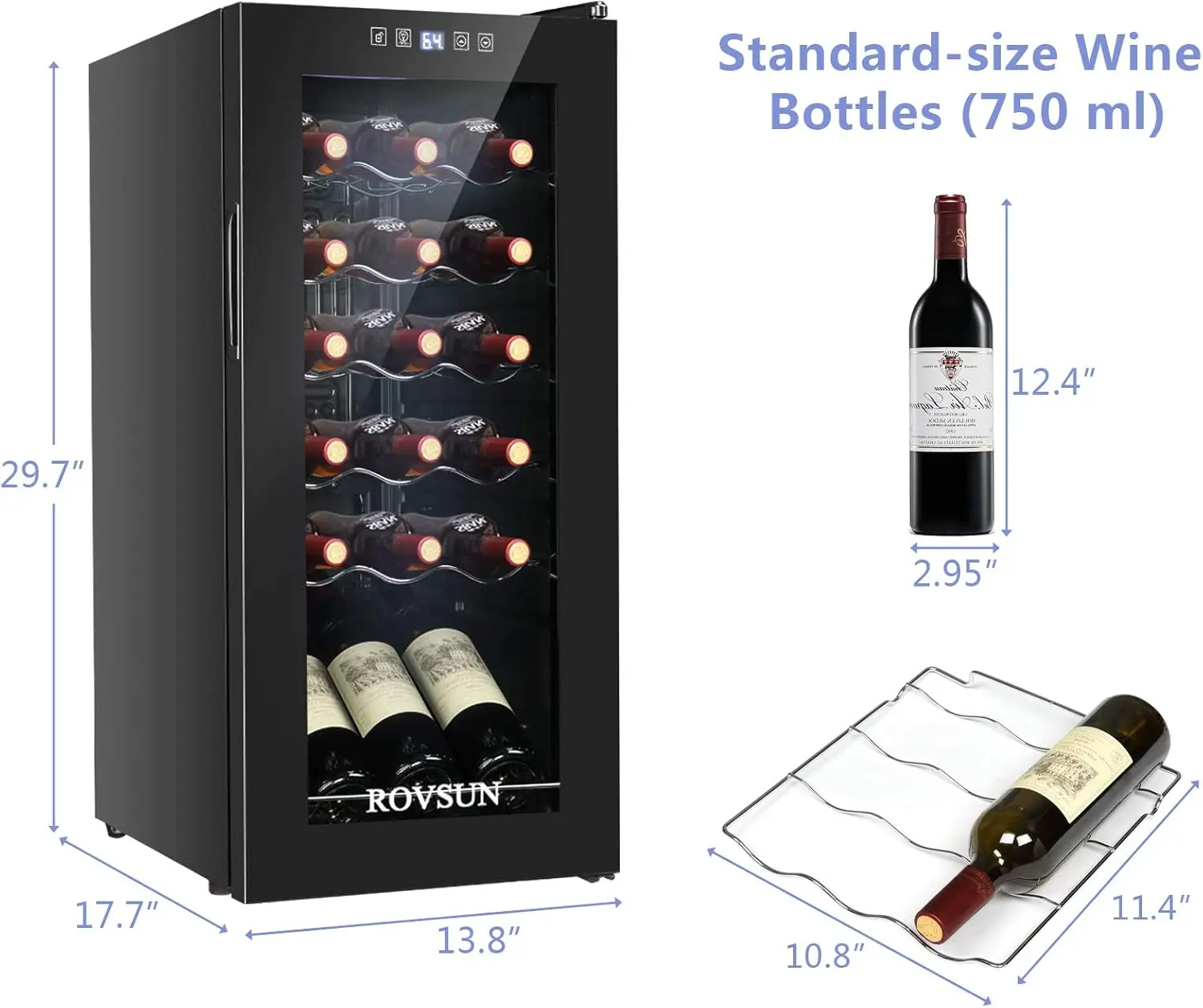 ROVSUN 18 Bottle Wine Fridge, Freestanding Compressor Wine Cooler Refrigerator, Beverage Wine Chiller with Digital Temperature Control & Double-layer Glass Door for Red White Wine, Champagne, Beer Freezer