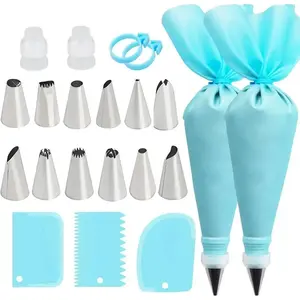Piping Bags Cake Decorating Tools Reusable Silicone Pastry Bag Stainless Steel Nozzle Piping Nozzles Pastry Set Baking Tools