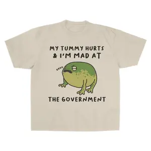 My Tummy Hurts I'm Mad at The Gouvernment Tshirt,Frog funny Tee Top Womenswear Summer
