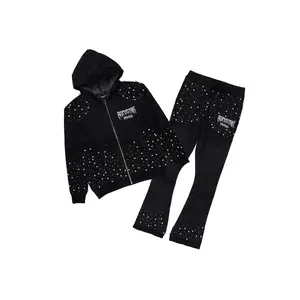 Twinkle Black/Black Rhinestone Hoodie Stacked Flare Track Set