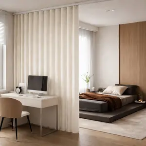 Rental-Friendly No Drill Room Divider Curtain | Foldable Privacy Screen for Small Apartments, Bedroom & Home Office