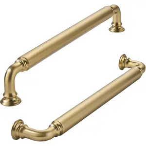 2-Pack Brushed Brass Heavy-Duty Solid Cabinet Pulls, 6 Inch (152mm) Hole Center, Satin Gold Drawer Pulls, Cabinet Hardware Suitable for Kitchen Cabinets, Bathrooms and Dressers