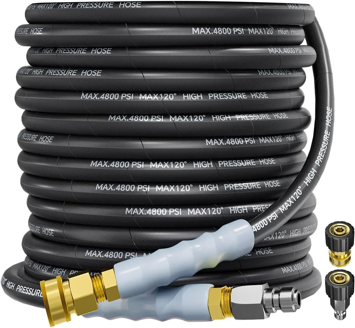 Summervibes POHIR 4800PSI High Pressure Washer Hose, 3/8"-50FT Steel Wire Braided Flexible Kink-Resistant Hose with Swivel Quick Connect Adapters, for Cold/Hot Water (Max 248°F) Heavy Duty Cleaning, Cars Accessories,father'sdaygifts