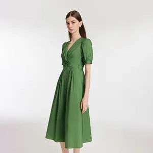 V-Neck Knotted Women Midi Dress