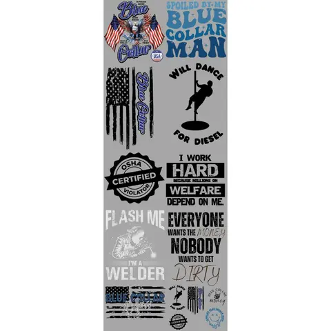Blue Collar DTF Transfers Gang Sheet 22” wide x 60” long DIY Direct to Film T Shirt Transfers
