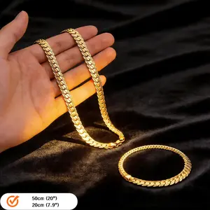 18K Gold Plated Cuban Link Necklace & Bracelet Set, 50cm (20") Necklace, 20cm (7.9") Bracelet, 5mm Width, Hypoallergenic Tarnish-Resistant Unisex Gold Chain Set, Hip Hop Jewelry for Men & Women Daily Wear,Gift for Her/Him