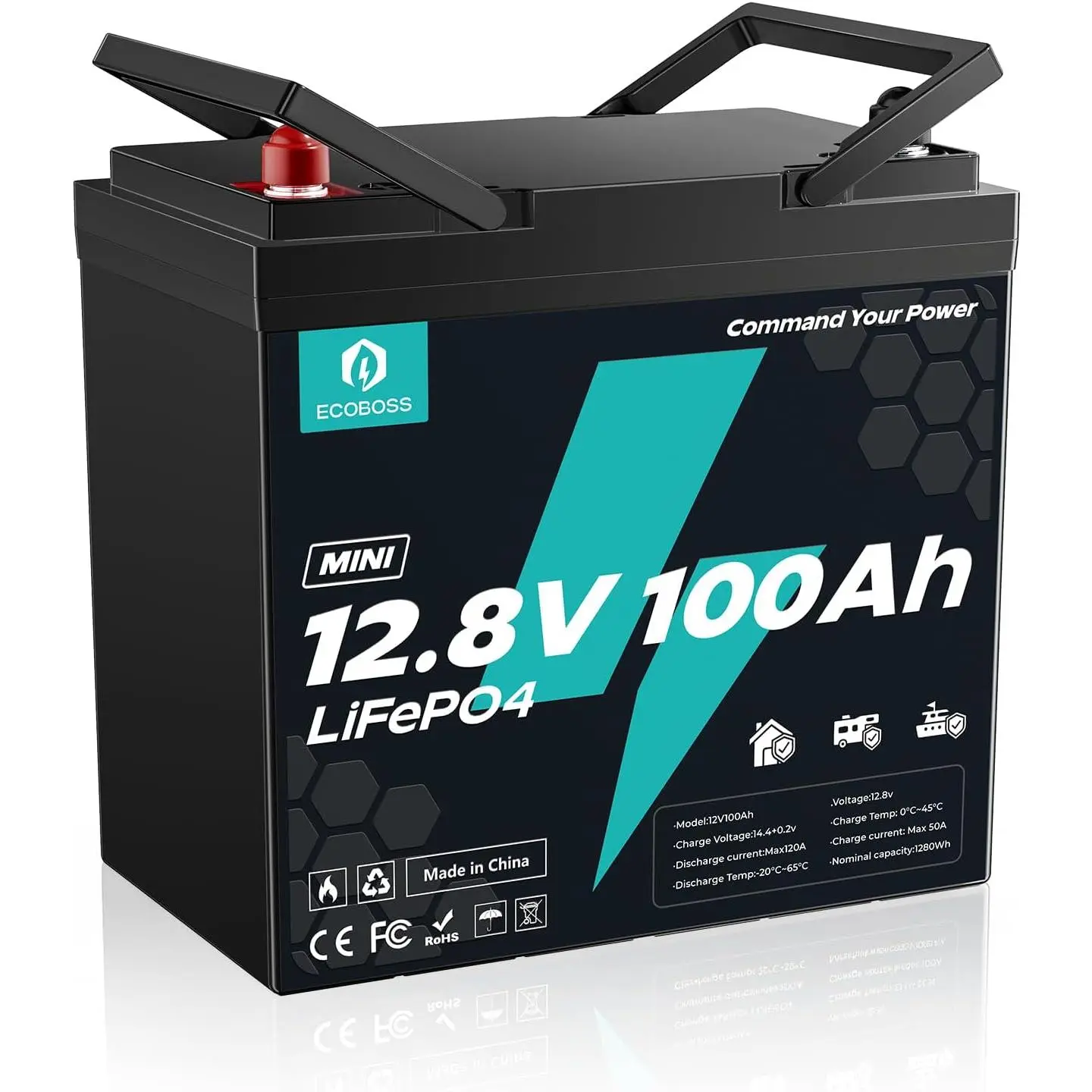 [Summerfinds] ECOBOSS 12.8V 100Ah Compact Form LiFePO4 Battery (Group 24, CE-Certified) with 120A Smart BMS, Low Temp Cutoff, 1280Wh, 15000+ Cycles, 10 Years Lifespan, LiFePO4 Cells for RV, Off-Grid Power Supplies, Father's Day Gift Batteries