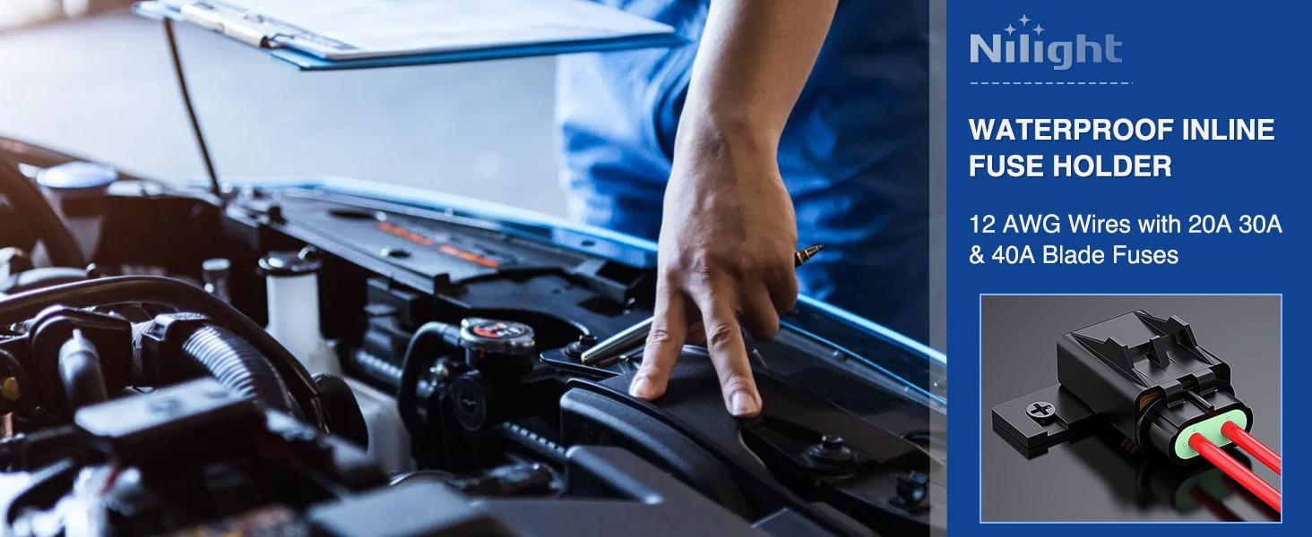 Nilight 6pcs Inline Fuse Holder 12AWG Waterproof ATC/ATO Blade Holder 20A 30A 40A Regular Heavy Duty in Line w/Cover Fits 1A to 30A Fuses for 12V Automotive Vehicles