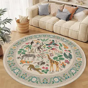 Floral & Animal Pattern Round Rug, Non-slip Washable Floor Mat, Decorative Carpet for Home Living Room Bedroom Hotel, Animal Print Rug, Leopard Print Rug