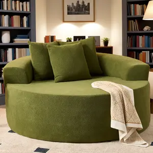 WEAXTY Boneless Round Sofa Chair Plush Corduroy Sponge Circular Couch Chaise Lounge Oversized Sleeper Round Chairs Bean Bag Lazy Sofa for Living Room