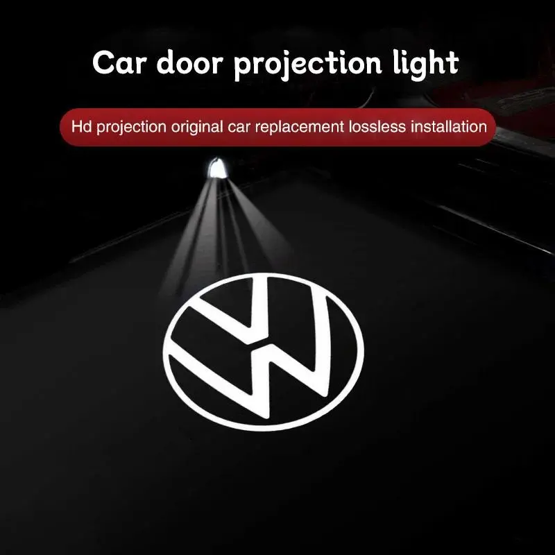 2Pcs Volkswagen Emblem Projector Lights Car Door Welcome Lamp For VW GTI Polo Golf Passat Tiguan Arteon Touareg Taigo Caddy CC