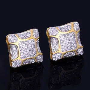 Hip Hop Claw Setting AAAAA+ Cubic Zirconia Bling Ice Out Stud Earring Male 11mm Square CZ Earrings for Men Rapper Jewelry