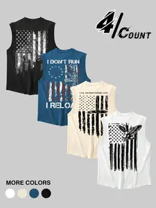 Men's 4-piece patriotic sleeveless vest with American flag, vintage American flag, eagle and Graphic print, ideal for daily wear, patriotic activities, durable and bold prints for Americans and fashion enthusiasts
