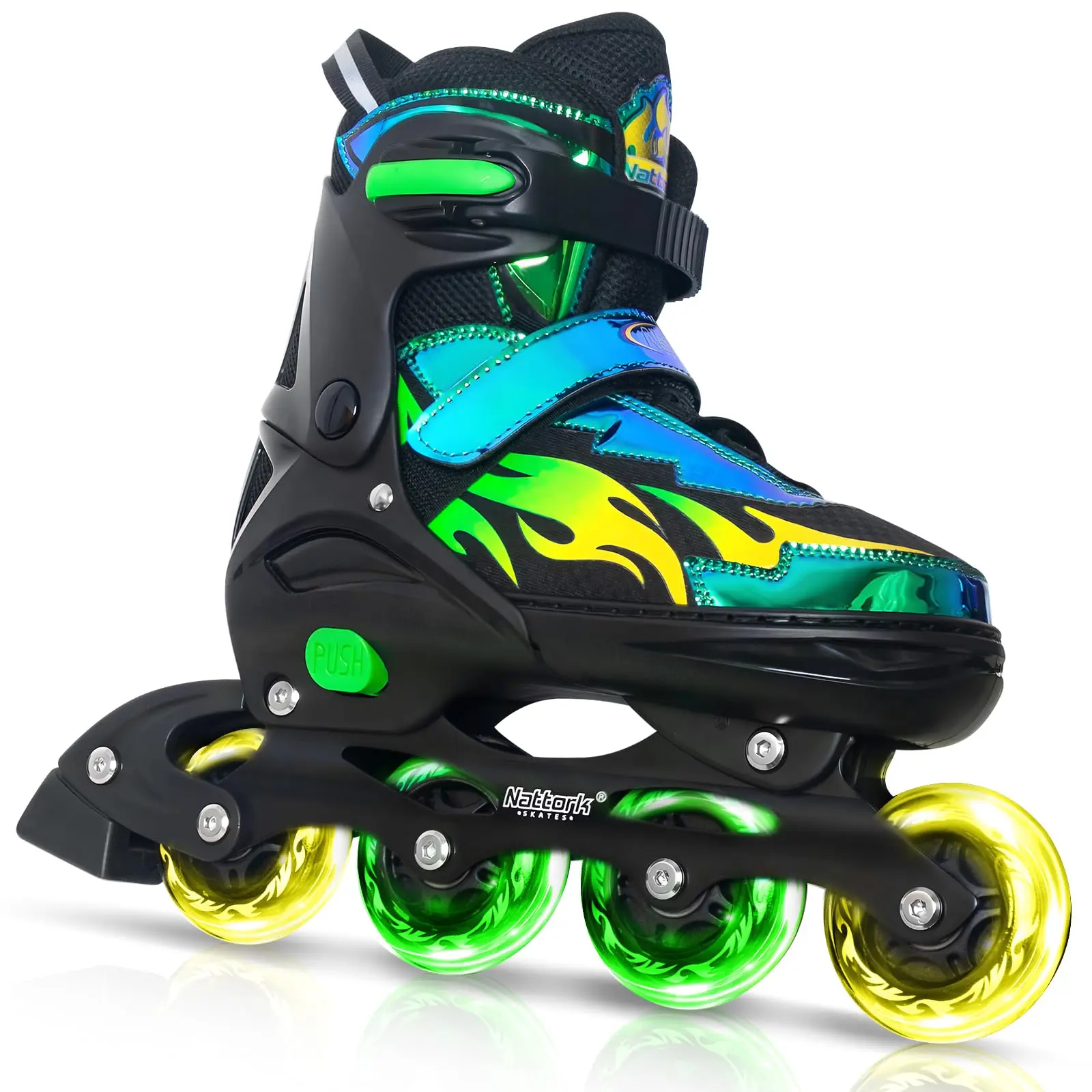Nattork Adjustable Inline Skates for Adults & Youth Beginners, 8 Light-Up Wheels, Triple Protection, ABEC-7 Bearings, Stable Frame, Indoor Outdoor Family Skating Gear for Ages 4+