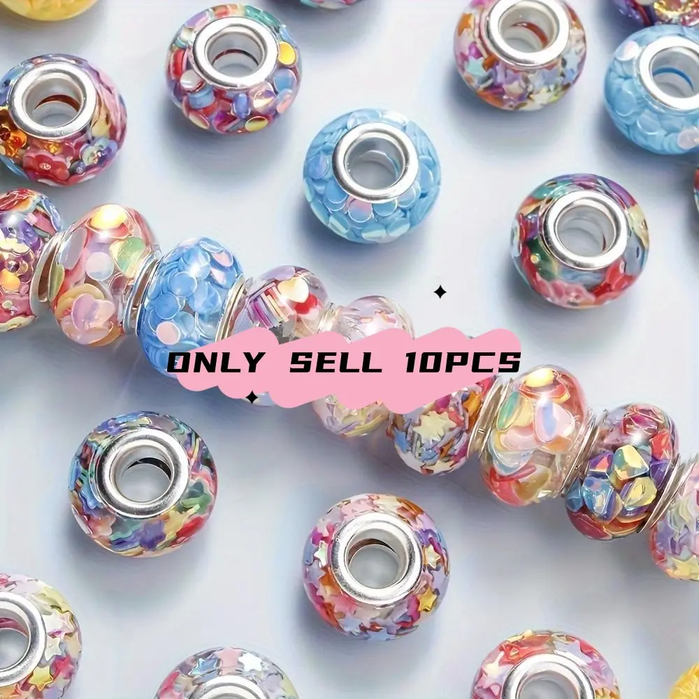 Acrylic Beads Set 10pcs, Bead Assortment, Large Hole Beads 14mm Mixed Colors, DIY Jewelry Making Supplies for Bracelets Necklaces Crafts Gifts
