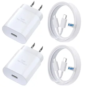 JOZASHON 2Pack Android Charger 25W, for Samsung Charger, Super Fast Charging USB C Block, Type C Charge Cable Cord 6.6ft for Galaxy S25/S24 Plus/S23/S22/S21/S20/Note 20/Z Fold 3/4/5/Tablet/Watch-2Pack (White)