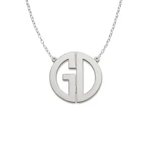 Medium Block Two Initial 925 Sterling Silver Monogram Necklace