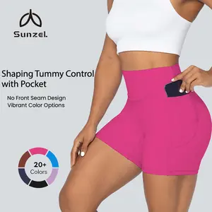 Sunzel Shaping Tummy Control Shorts for Women with Pockets Yoga Workout Gym Bike Shorts with Butt Lifting High Waist Four Way Stretch Fabric