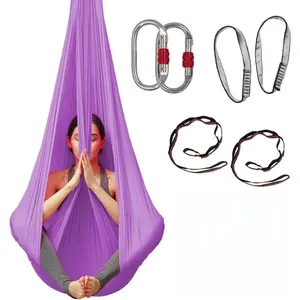Aerial Silk Yoga Hammock & Swing for Home, Inversion Exercises, Starter Kit for All Levels - Durable with Extension Straps, Carabiners, and Pose Guide