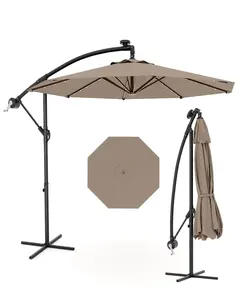 Garvee 10‘ Offset Cantilever Patio Umbrella with Cross Base, Infinite Tilt & Easy Crank Lift, UV & Fade Resistant Large Outdoor Parasol, Easy Assembly for Backyard, Garden, Deck, Poolside