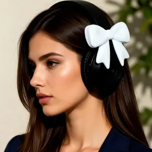 Silicone Bow Headset Accessories, 2 Pack 3D Bow Headset Decoration, Cute Headset Pendant, Girl Heart Silicone Bow Clip Decorations, Headphone