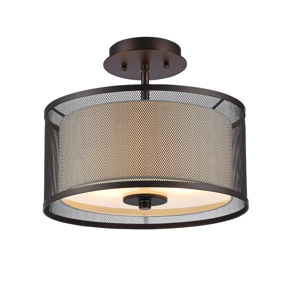 13 in. Lighting Audrey Transitional 2 Light Rubbed Bronze Semi-Flush Ceiling Fixture - Oil Rubbed Bronze, Flush Mount, Translucent Mesh Shade